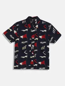 Tommy Hilfiger Boys Spread Collar Conversational Printed Cotton Casual Shirt