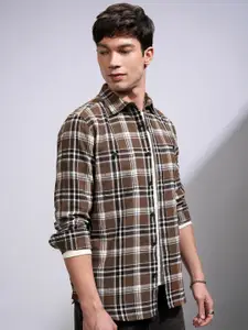 HIGHLANDER Men Flannel Textured Checked Casual Shirt