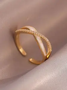 StyleCast Elegant Gold-Toned Artificial Stones Studded Classic Shaped Finger Ring