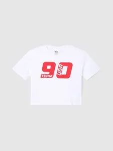 max Girls Typography Printed Round Neck Cotton T-shirt