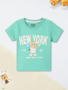max Boys Typography Printed Round Neck Cotton T-shirt