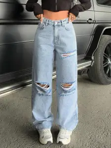 Kotty Women Cotton Straight Fit High-Rise Highly Distressed Stretchable Jeans