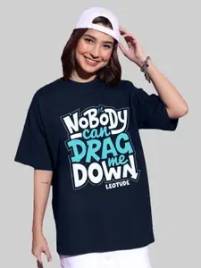 Leotude Women Typography Printed Round Neck Cotton Relaxed Fit T-shirt