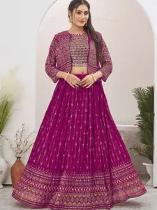 Chandbaali Embroidered Sequinned Round Neck Ready to Wear Lehenga & Choli With Jacket