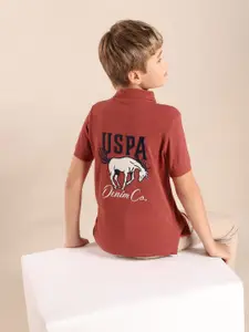 U.S. Polo Assn. Kids Boys Brand Logo Printed Polo Collar Applique T-shirt