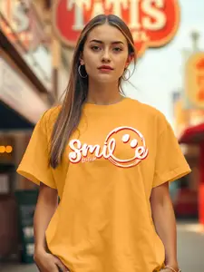 Leotude Women Typography Printed Round Neck Cotton Oversized T-shirt