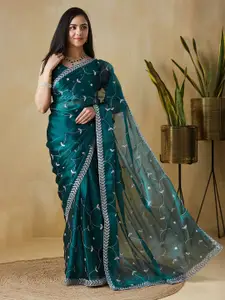 RACHNA Floral Embroidered Tissue Saree