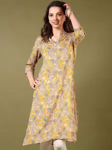 V-Mart Floral Printed Mandarin Collar Straight Kurta