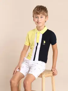 U.S. Polo Assn. Kids Boys Brand Logo Colourblocked Polo Collar Applique T-shirt