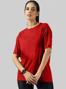 Leotude Women Solid Round Neck Cotton Oversized T-shirt