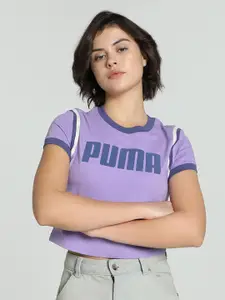 Puma Women Future.Puma.Archive Typography Printed Pure Cotton Slim Fit Crop T-Shirt