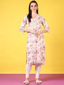 V-Mart Floral Printed V-neck Cotton Straight Kurta