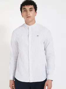 Tommy Hilfiger Men Relaxed Fit Band Collar Vertical Striped Cotton Casual Shirt