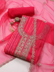 Meena Bazaar Printed Organza Unstitched Dress Material