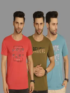 MACK JONNEY Men Pack Of 3 Typography Printed Round Neck Cotton T-shirts