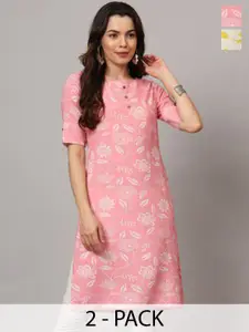 Anouk Rustic Selection Of 2 Floral Printed Roll-Up Sleeves Straight Kurtas