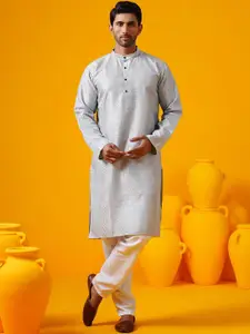 SOJANYA Geometric Thread Work Band Collar Straight Kurta