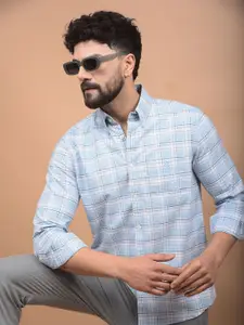 Crimsoune Club Men Premium Slim Fit Button-Down Collar Tartan Checked Cotton Casual Shirt