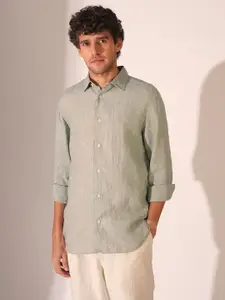 SELECTED Men Spread Collar Solid Linen Casual Shirt