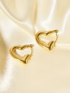 MEENAZ Gold-Plated Stainless Steel Heart Shaped Hoop Earrings