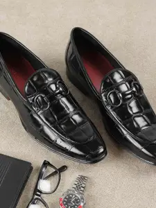 Metro Men Textured Leather Formal Slip-On Shoes