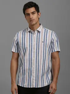 Louis Philippe Jeans Men Spread Collar Vertical Striped Cotton Casual Shirt