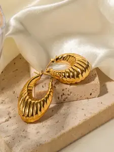 MEENAZ Gold-Plated Stainless Steel Crescent Shaped Hoop Earrings