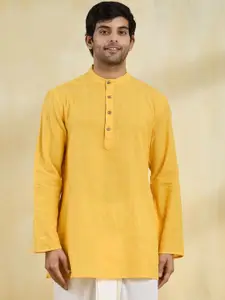 Fabindia Men Geometric Woven Design Band Collar Cotton Straight Kurta