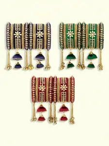 Peora Set Of 30 Gold Plated Stone Studded & Silk Threaded Bangles