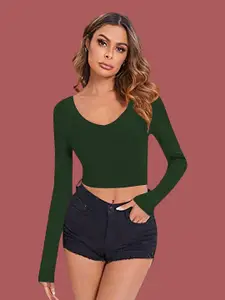 Dream Beauty Fashion Women V-Neck Fitted Crop Top