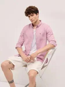 THE BEAR HOUSE Men Button-Down Collar Solid Cotton Casual Shirt