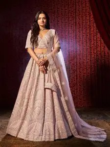 ODETTE Embroidered Beads and Stones Semi-Stitched Lehenga & Unstitched Blouse With Dupatta