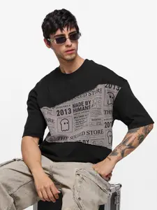 The Souled Store Men Typography Printed Round Neck Cotton Oversized T-shirt