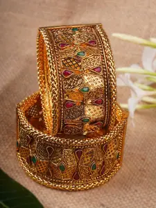 Anouk Set Of 2 Gold-Plated Stone-Studded Antique Openable Geometric Bangles