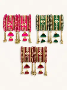 Peora Set Of 30 Gold Plated Stone Studded & Silk Threaded Bangles