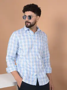 Crimsoune Club Men Premium Slim Fit Spread Collar Tartan Checked Cotton Casual Shirt