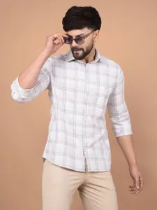 Crimsoune Club Men Premium Slim Fit Spread Collar Tartan Checked Cotton Casual Shirt