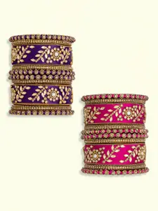 Peora Set Of 20 Gold Plated Stone Studded & Silk Threaded Bangles