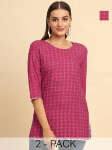 Anouk Rustic Geometric Printed Gotta Patti Gotta Patti Short Kurti Women Pack of 2 Printed Short Kurti
