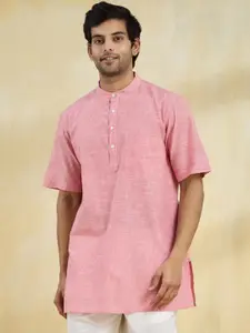 Fabindia Woven Design Mandarin Collar Cotton Straight Short Kurta