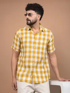 Crimsoune Club Men Premium Fit Spread Collar Gingham Checked Cotton Casual Shirt