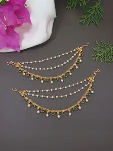 I Jewels Gold-Plated Artificial Stones Studded And Pearls Beaded Contemporary Ear Cuff