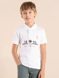 U.S. Polo Assn. Kids Boys Brand Logo Printed Polo Collar Applique T-shirt