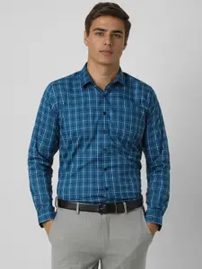 Van Heusen Men Slim Fit Spread Collar Tartan Checked Cotton Formal Shirt