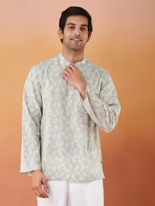 Fabindia Women Relaxed Fit Band Collar Ethnic Motifs Printed Cotton Casual Shirt