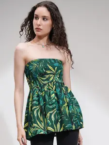 Tokyo Talkies Women Printed Longline Top With Smocking