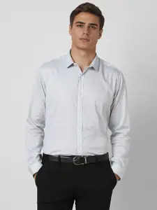 V Dot Men Spread Collar Floral Printed Cotton Formal Shirt