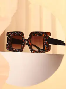 HAUTE SAUCE by  Campus Sutra HAUTE SAUCE by Campus Sutra Women Dented Tortoiseshell Rectangular Sunglass AW25_HSSG2800