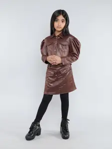 taffykids Girls Shirt Collar Jacket With Skirt