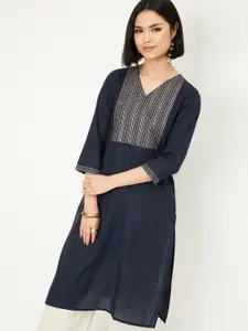 max Women Geometric Printed V-Neck Straight Kurta